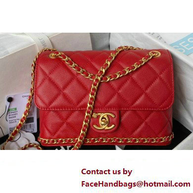 Chanel Grained Calfskin & Gold-Tone Metal Chain Flap Bag AS4431 Red 2023